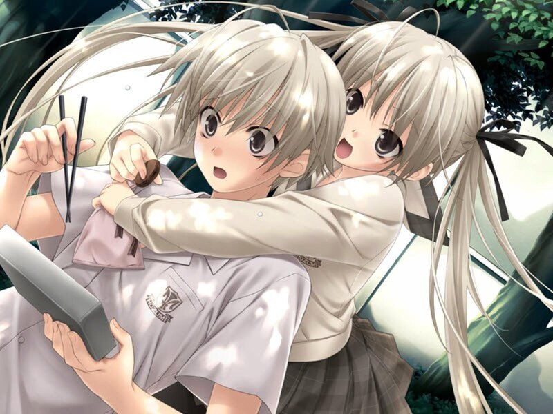 Two Girls Hugging — White