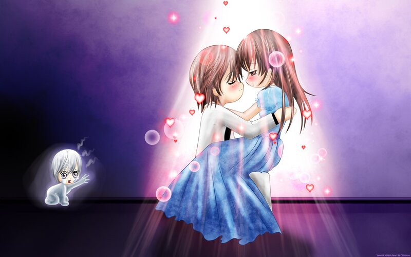 Two girls hugging with hearts