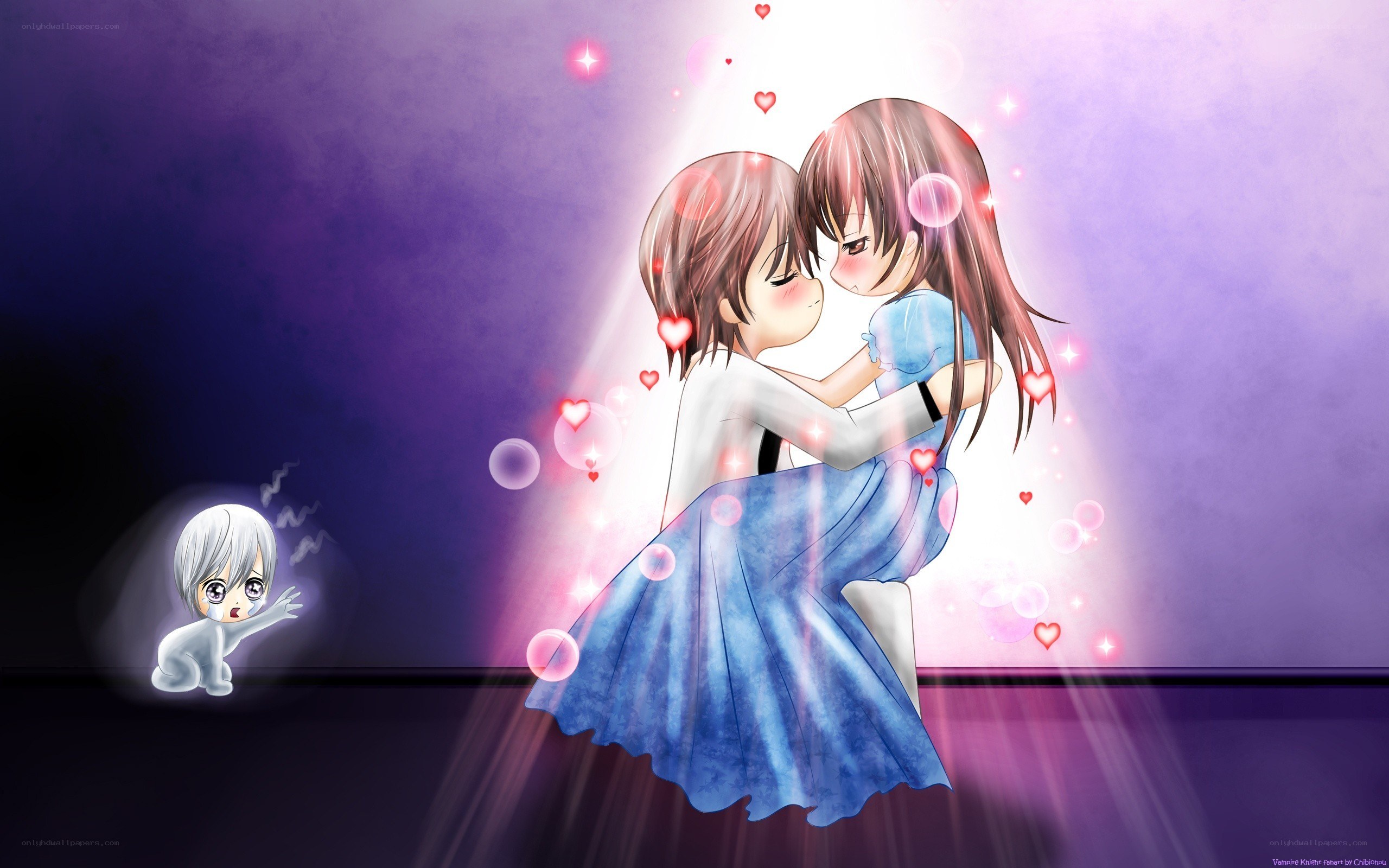 Two girls hugging with hearts