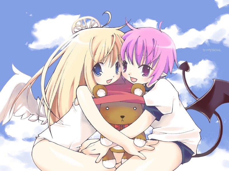 two girls hugging with teddy bear