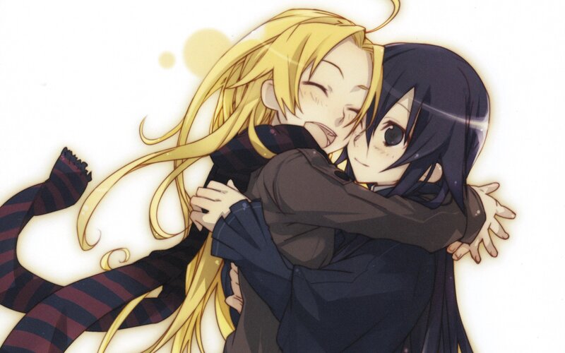 Two Girls Hugging — Yellow, Affectionate, Anime