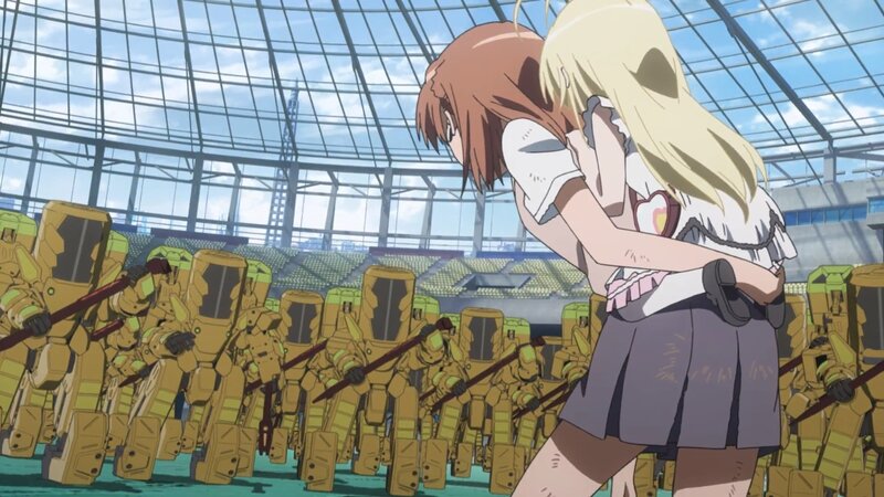 Two Girls Hugging — Yellow, Dramatic, Afternoon