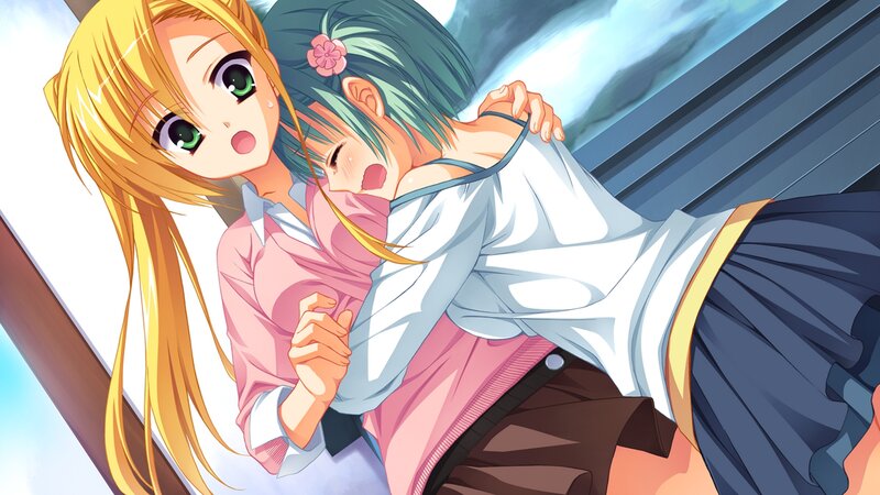 Two Girls Hugging — Yellow, Dramatic