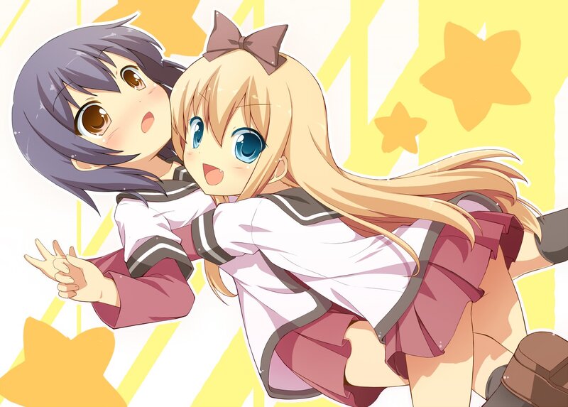Two Girls Hugging — Yellow, Happy, Anime