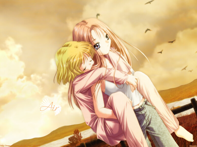 Two Girls Hugging — Yellow, Serene, Sunset