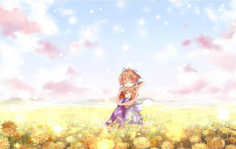 Two Girls Hugging — Yellow, Serene