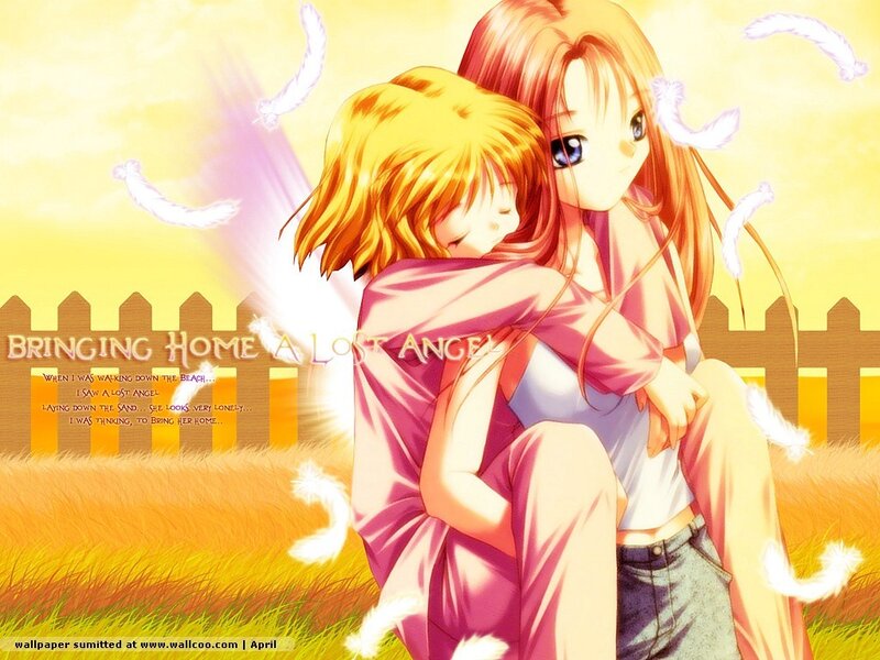 Two Girls Hugging — Yellow