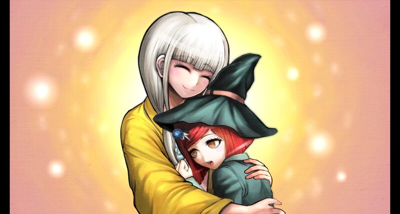 Two Girls Hugging — Yellow, Warm, Anime