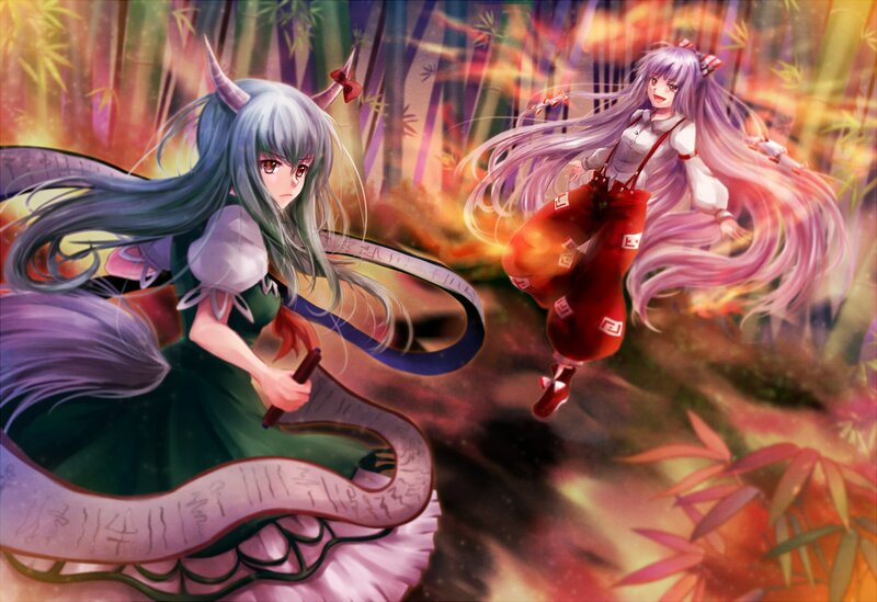 Two girls in a bamboo forest