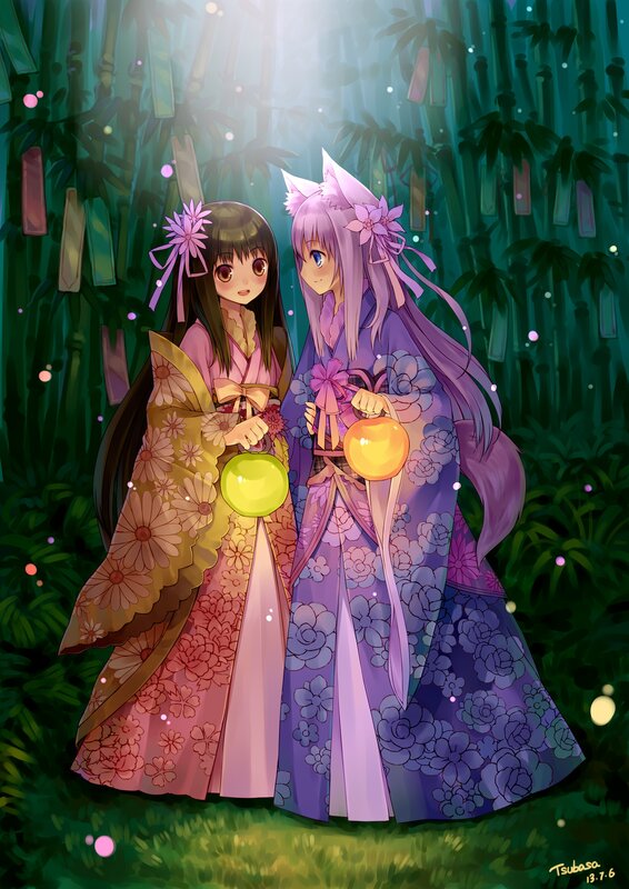 Two girls in a bamboo forest