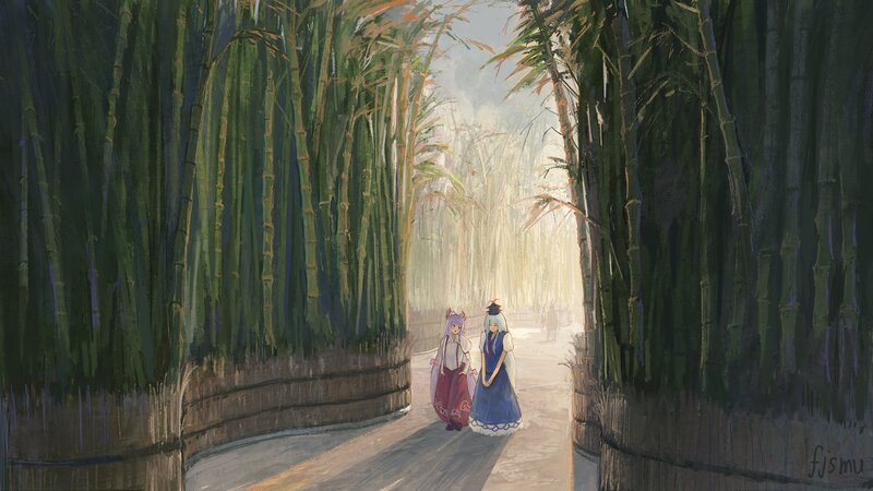 Two Girls in a Bamboo Forest — Green