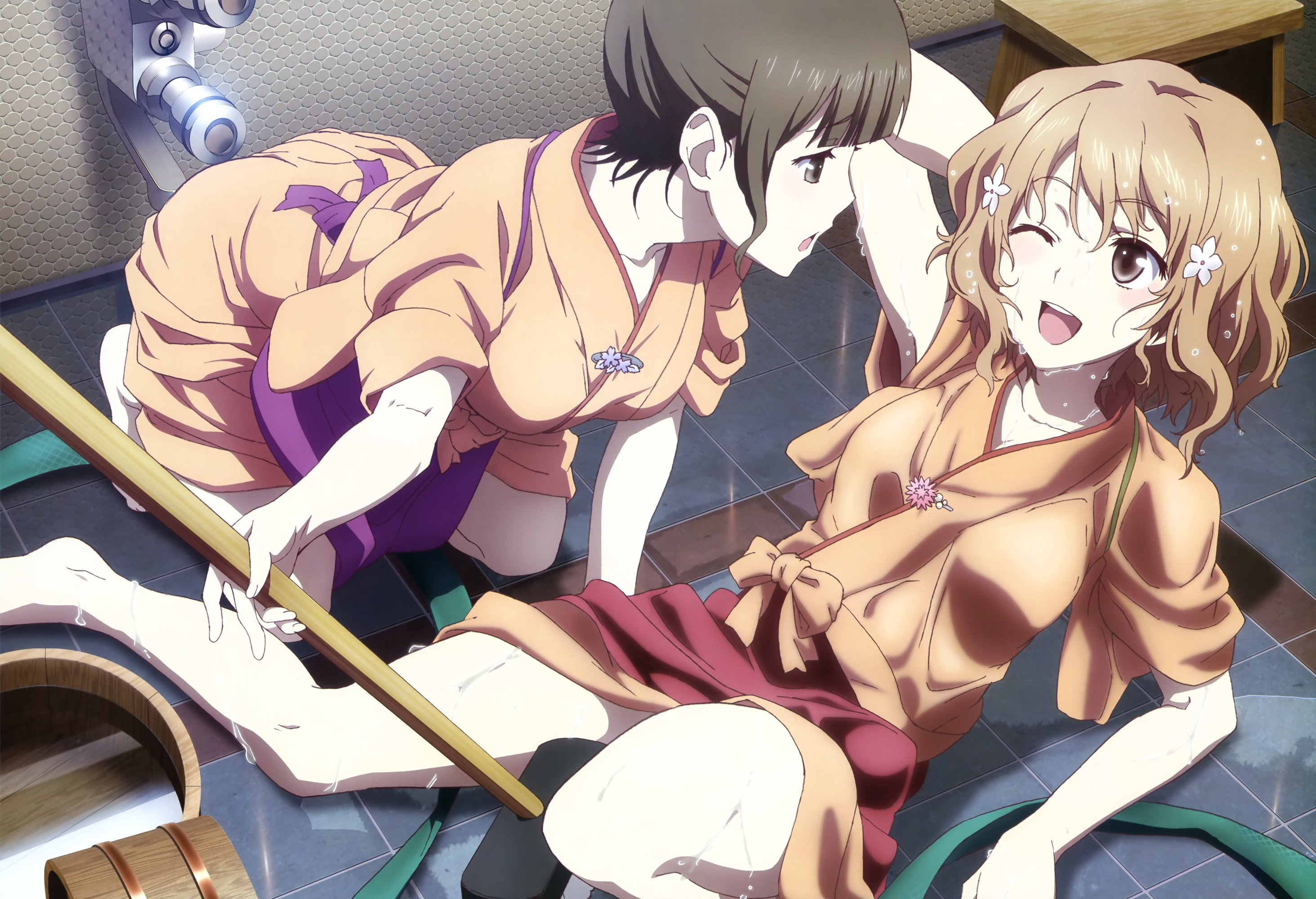 Two girls in a bathhouse