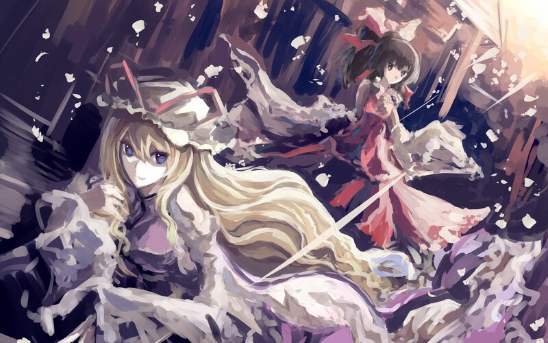 Two Girls in a Battle — Purple, Dramatic, Digital Art