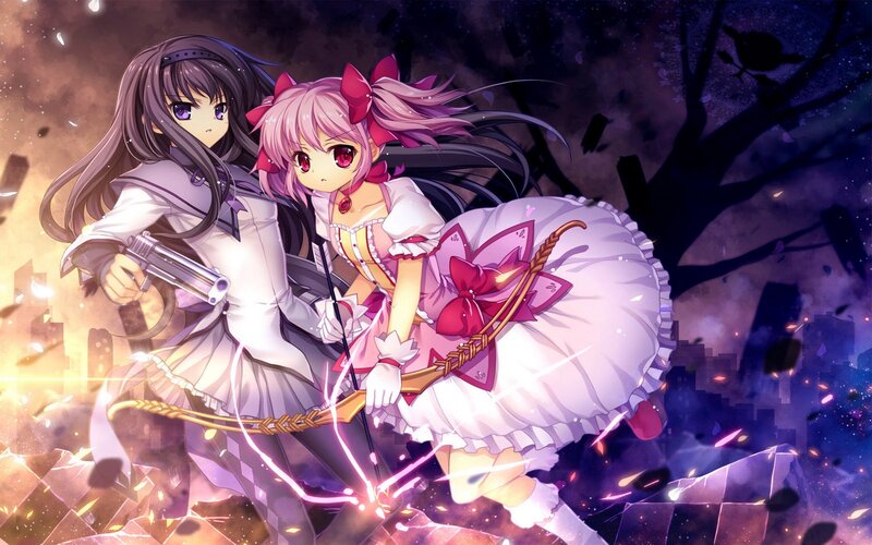 Two girls in a battle scene