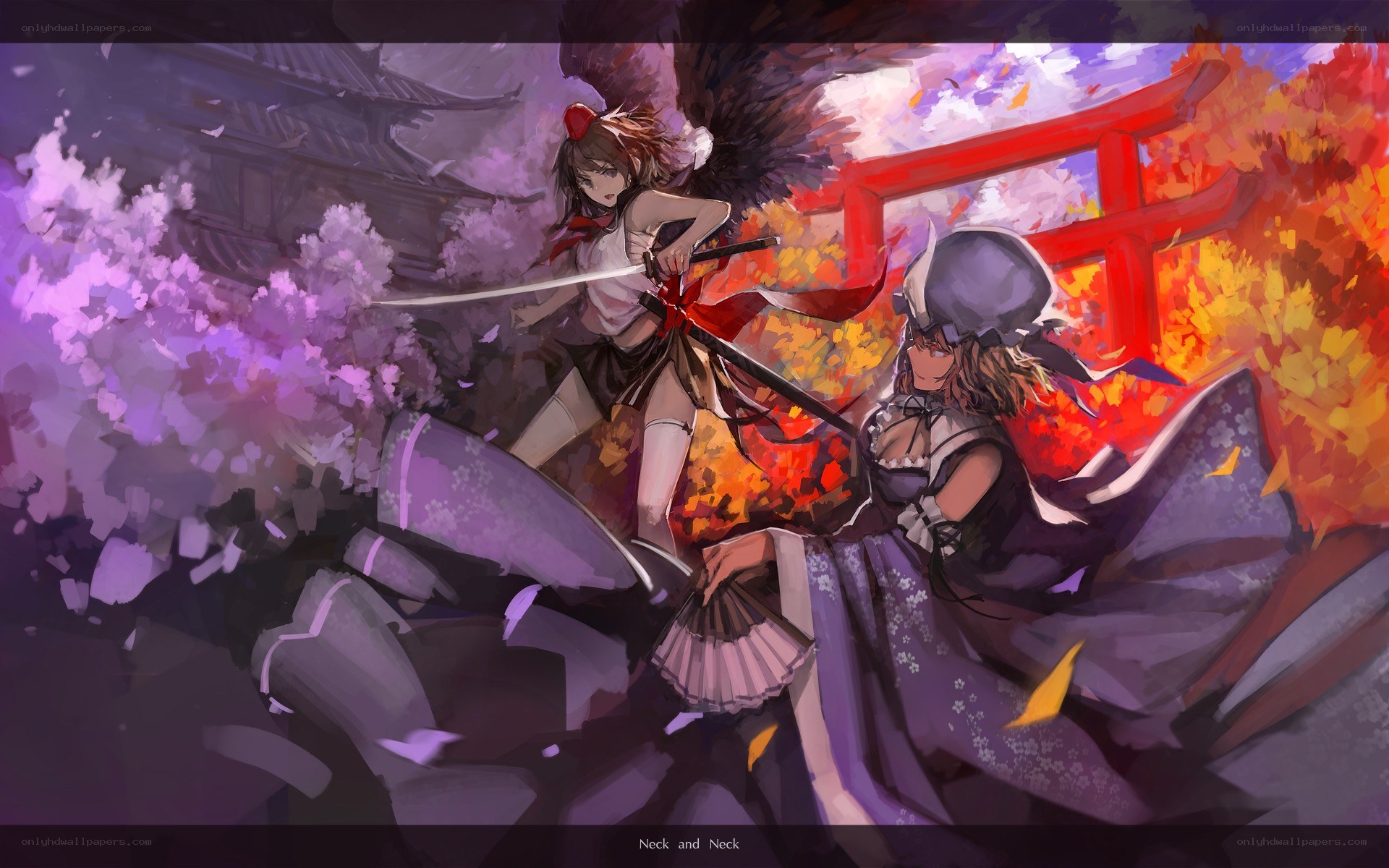 Two girls in a battle scene