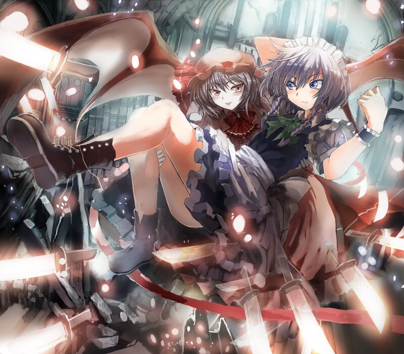 Two girls in a battle scene