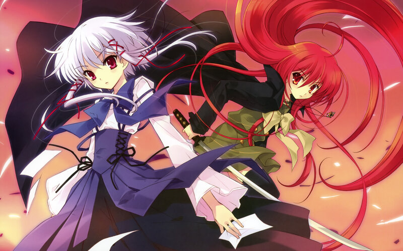 Two girls in a battle scene