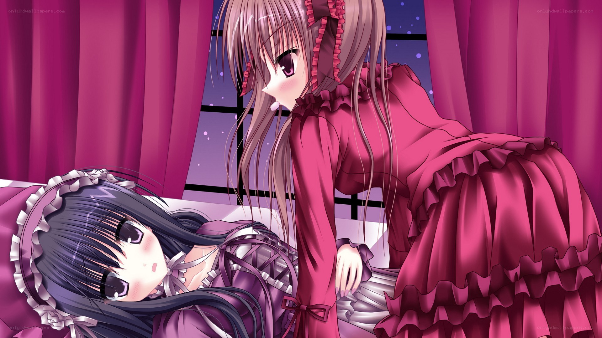 Two girls in a bedroom scene