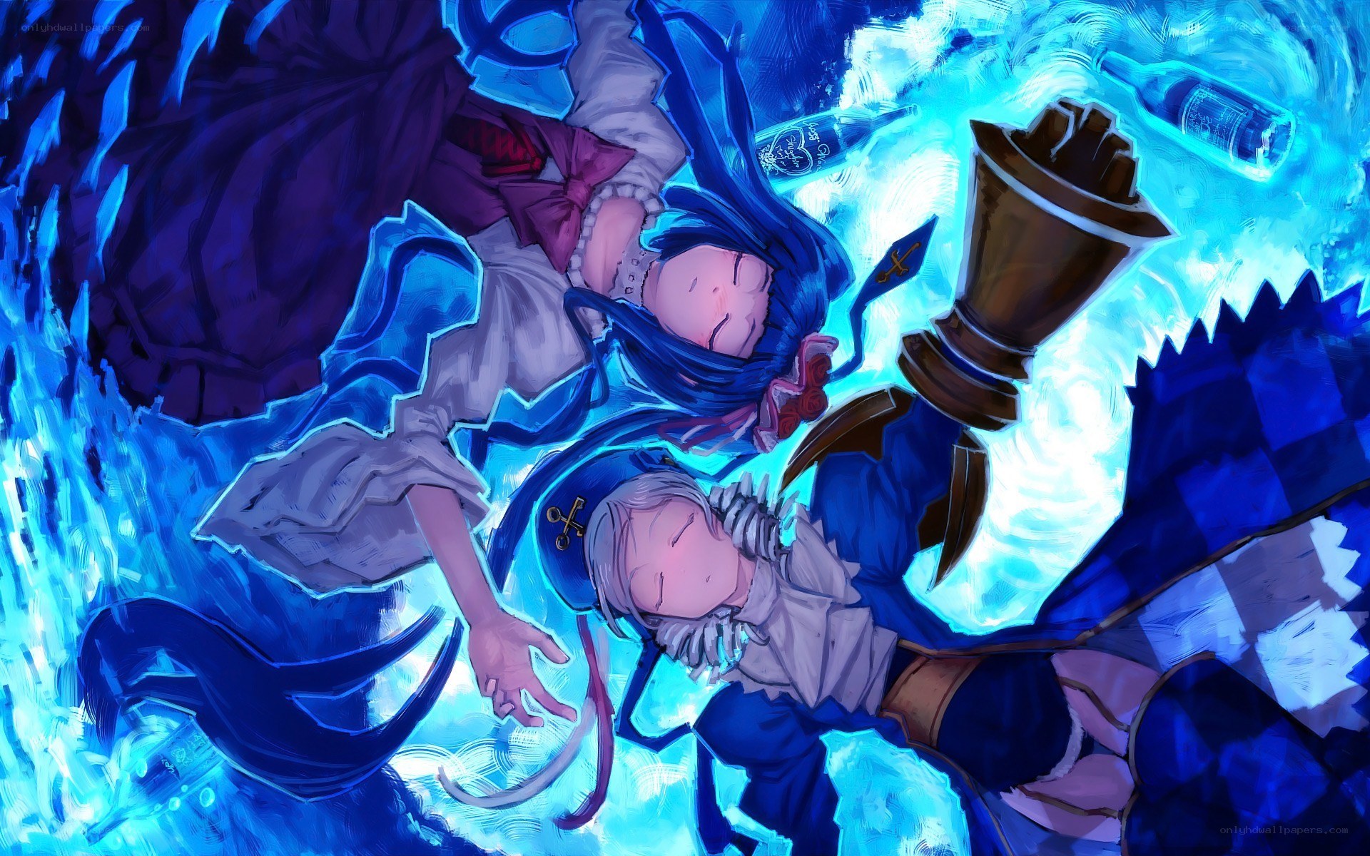 Two girls in a blue vortex