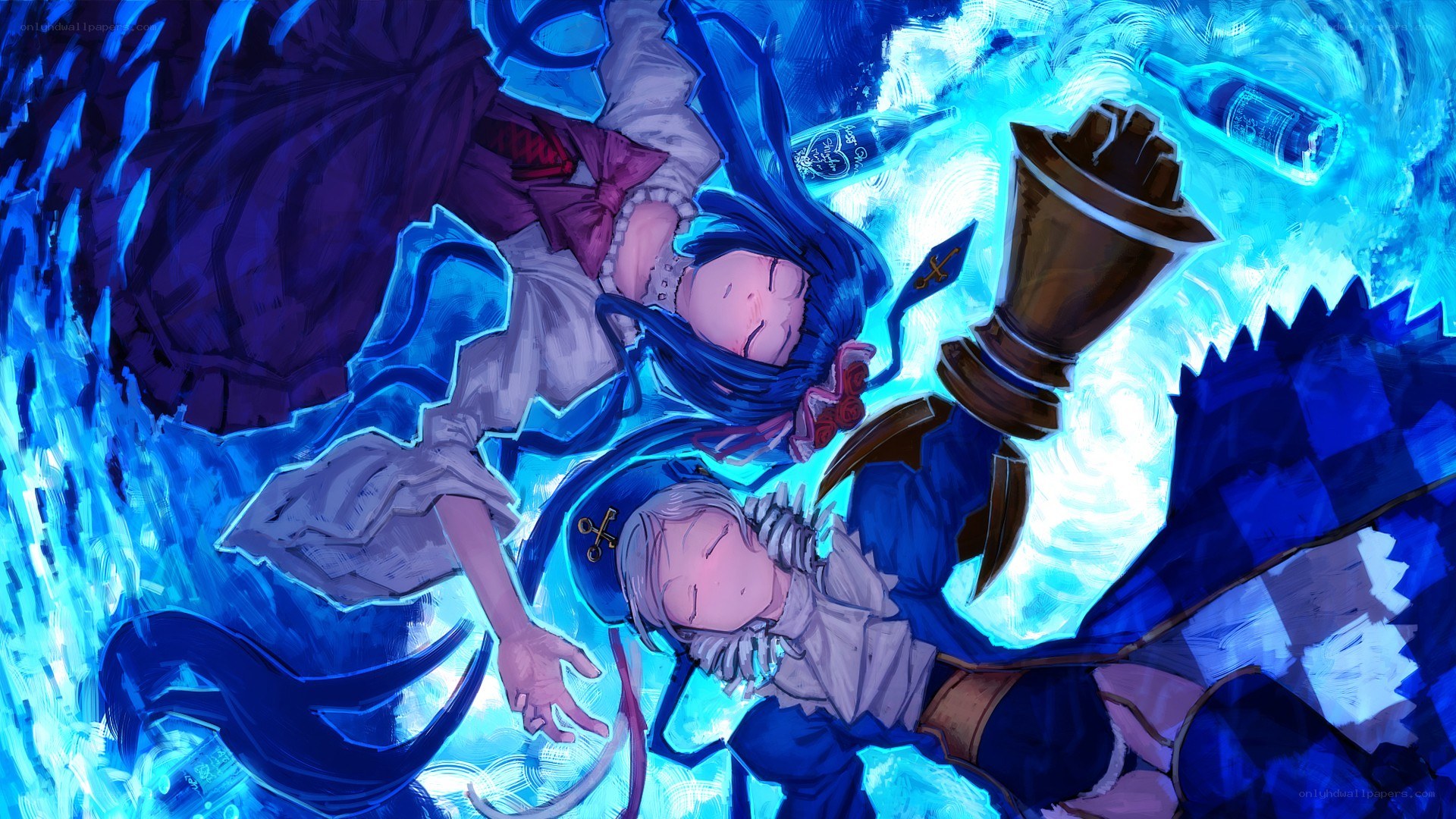Two girls in a blue vortex