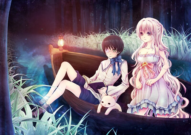 Two girls in a boat at night