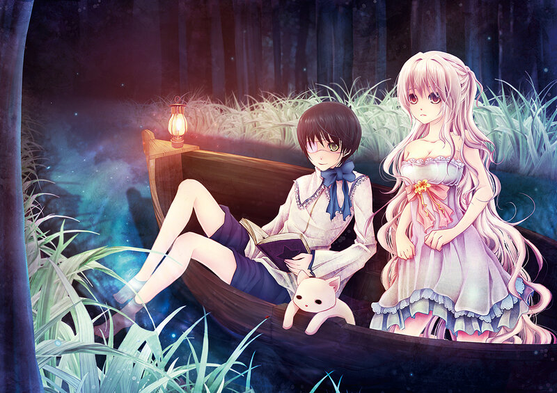 Two girls in a boat at night