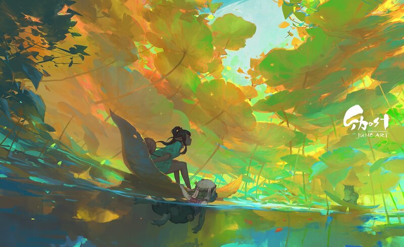 Two Girls in a Boat — Green, Serene