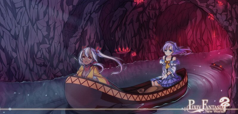 Two Girls in a Boat — Purple, Dramatic, Night
