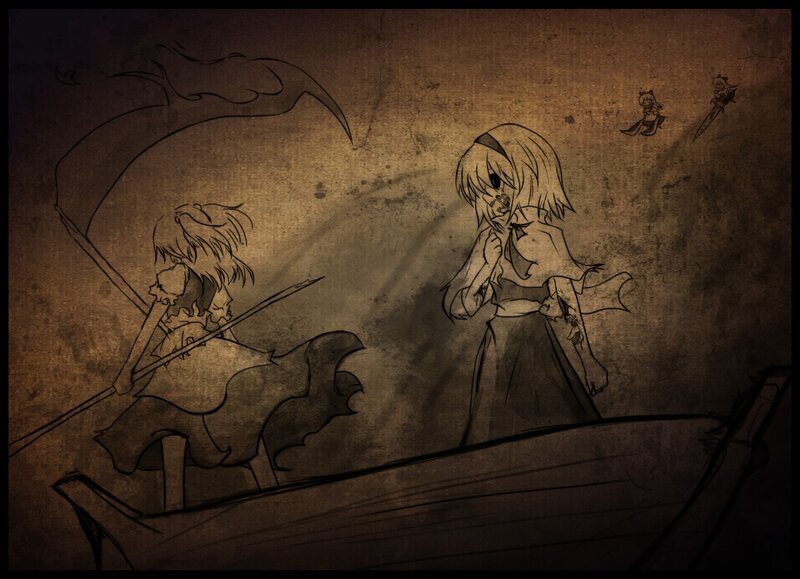 Two girls in a boat with weapons