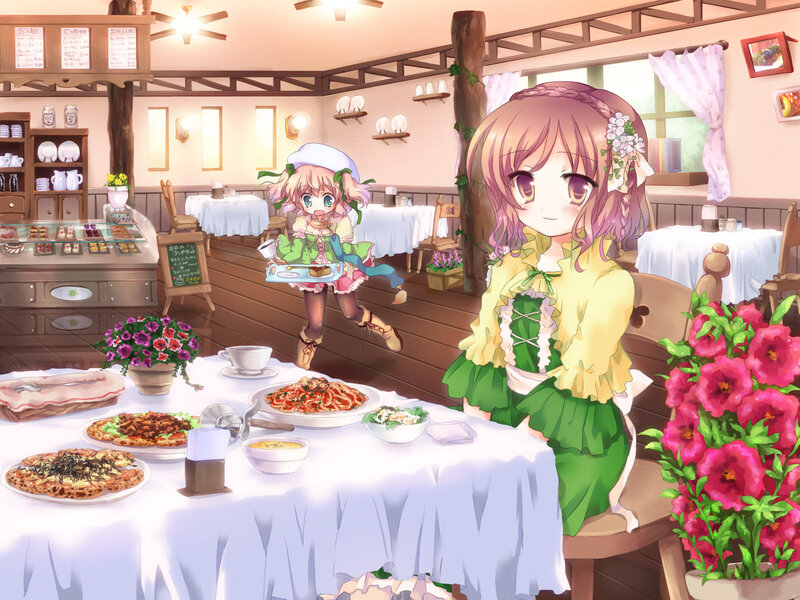 Two Girls in a Cafe — Green, Calm, Afternoon
