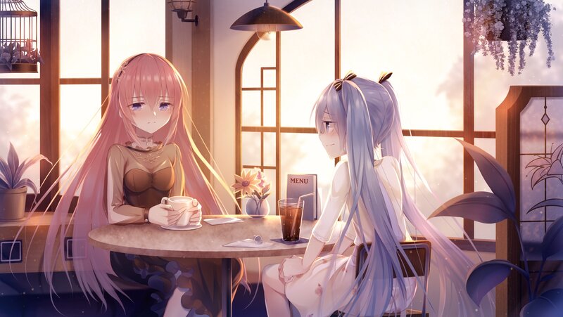 Two Girls in a Cafe — Pink