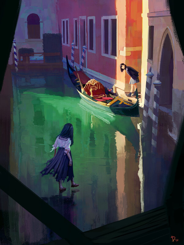 Two Girls in a Canal