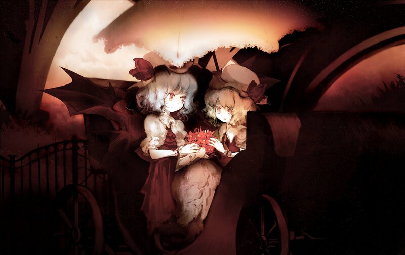 Two girls in a carriage at night