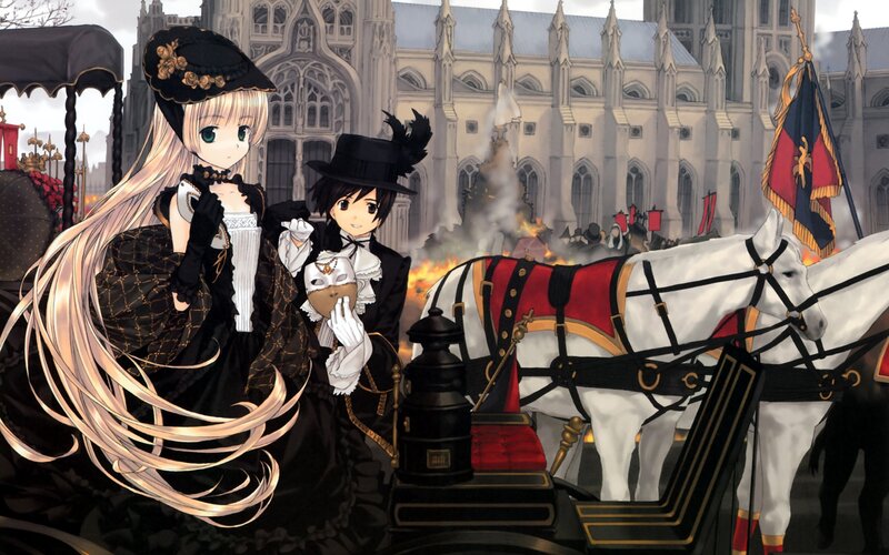 Two girls in a carriage during chaos