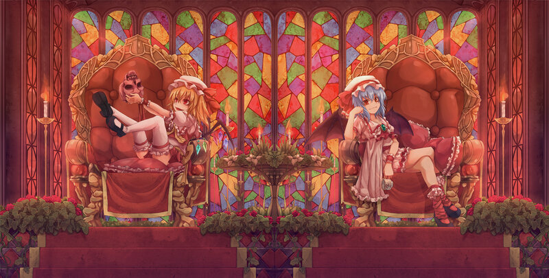 Two girls in a castle hall