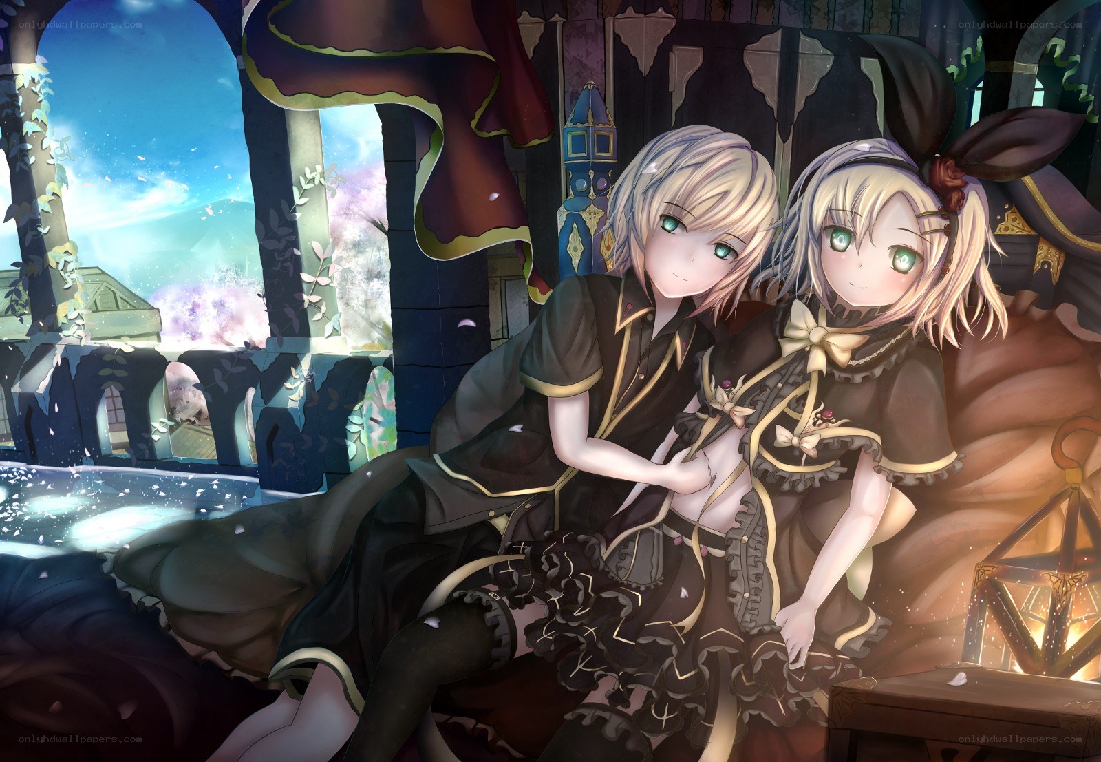 Two girls in a castle window