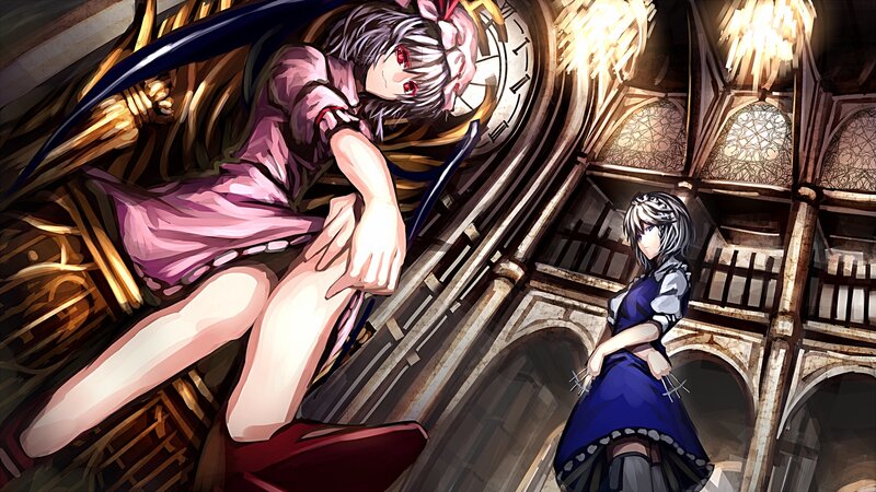 Two Girls in a Cathedral — Blue, Dramatic, Digital Art