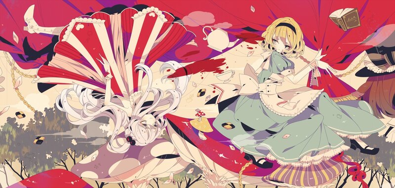 Two Girls in a Chaotic Scene — Red