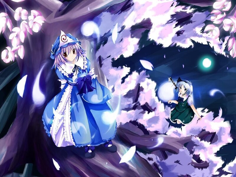 Two girls in a cherry blossom forest