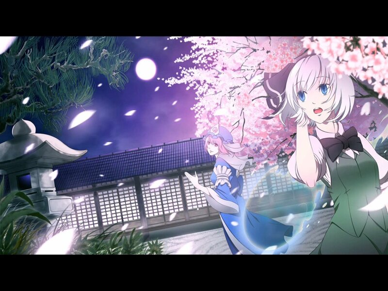 Two girls in a cherry blossom garden