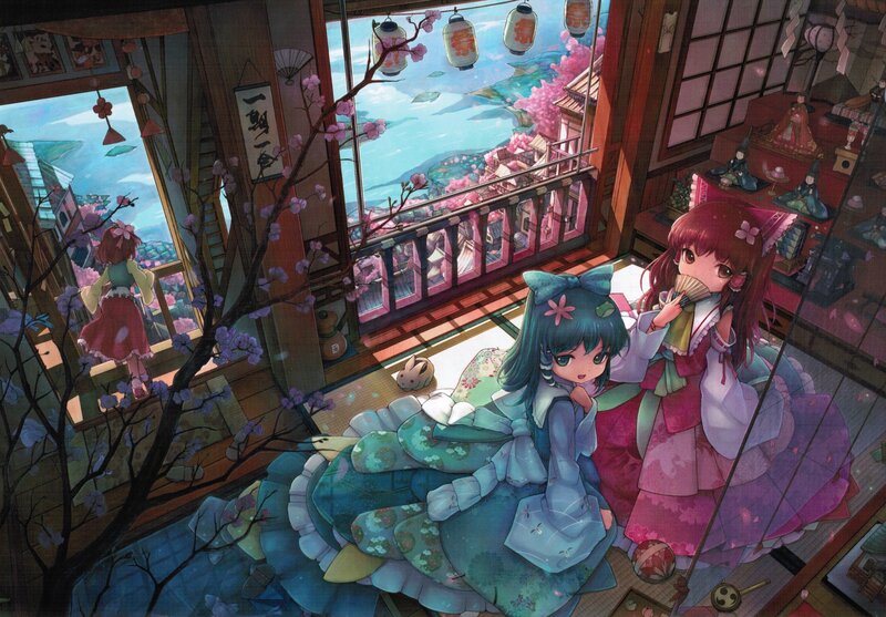 Two girls in a cherry blossom room