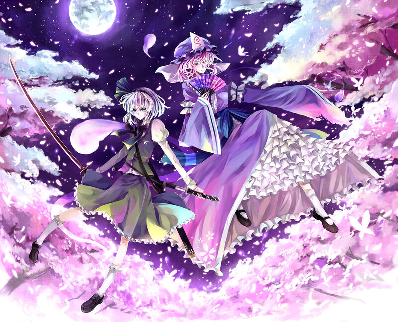 Two girls in a cherry blossom storm