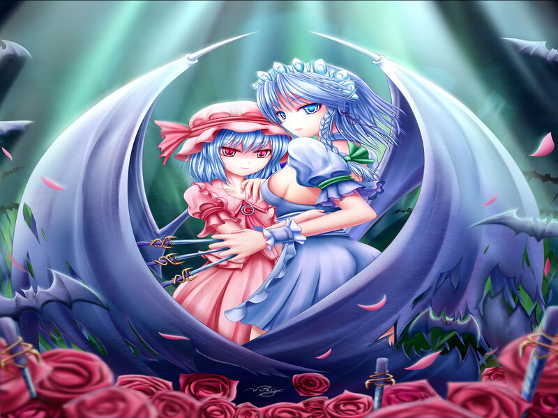 Two Girls in a Circular Frame — Blue