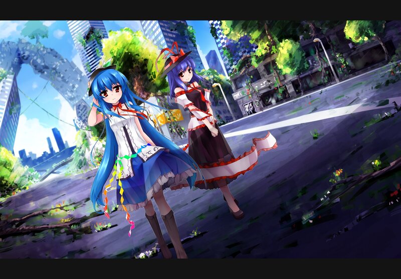 Two girls in a city ruin