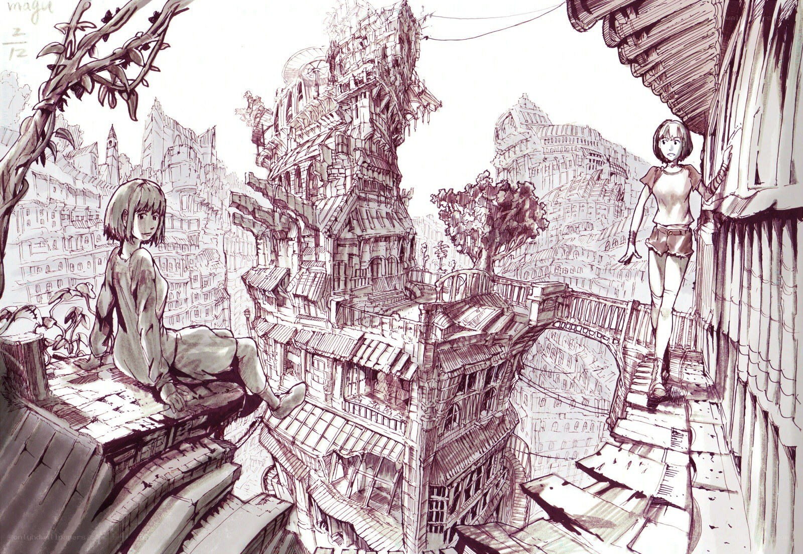 Two girls in a cityscape
