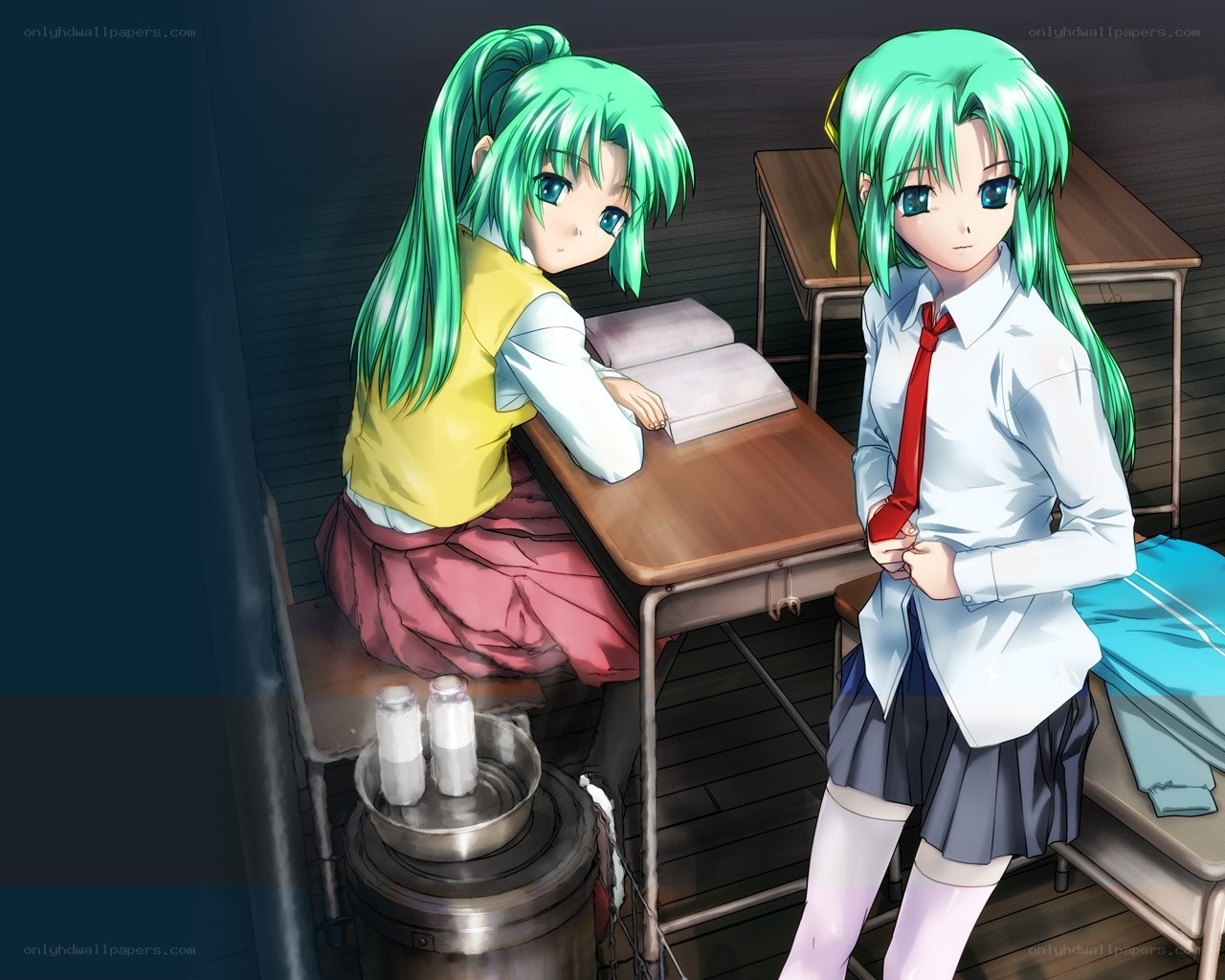Two girls in a classroom