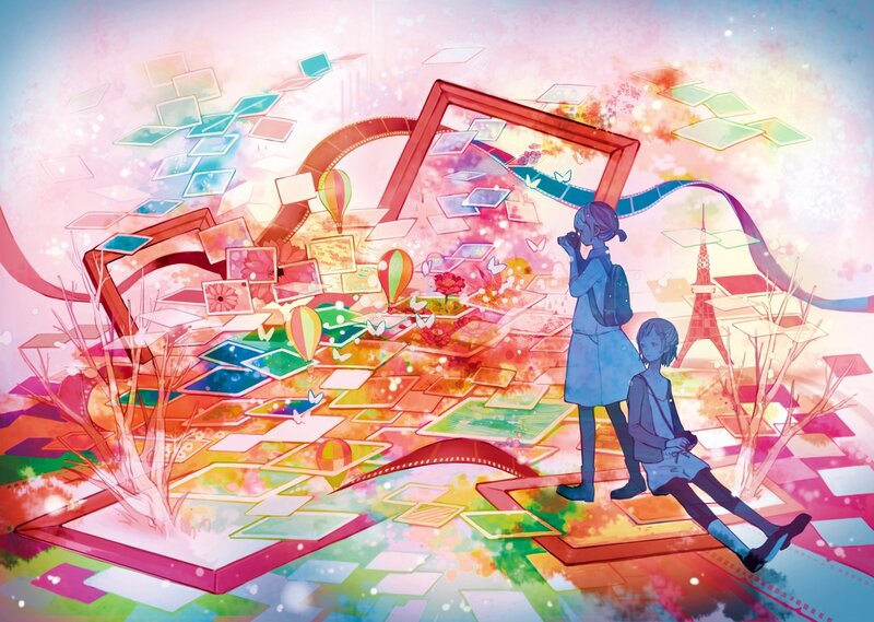 Two girls in a colorful dream world