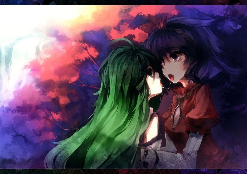 Two girls in a colorful forest