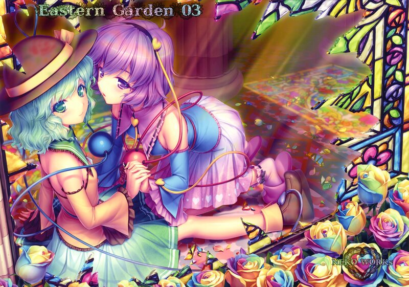 Two girls in a colorful garden