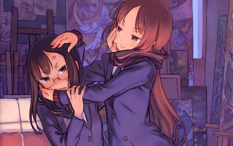 Two girls in a cozy art room